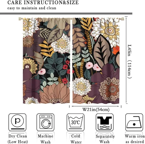 Miniatura 2 de Cortinas de hojas de otoño de mediados de siglo, cortinas opacas con aislamiento térmico y bolsillo para barra, 2 paneles de 45 pulgadas de largo x