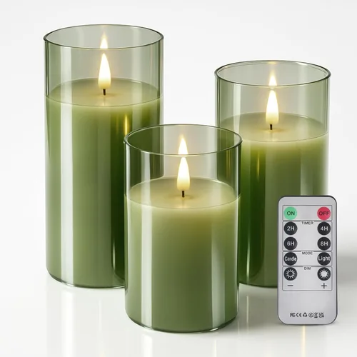 Tyawon - Velas LED sin llama que funcionan con batería y control remoto con temporizador, velas de cera real de color cálido y luz parpadeante para
