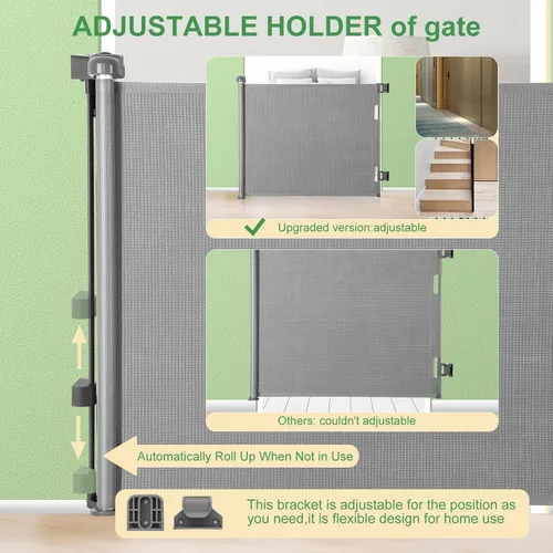 Miniatura 6 de Puerta retráctil para bebé, puerta extra ancha de seguridad para niños o mascotas, 33 pulgadas de alto, se extiende a 55 pulgadas de ancho, puerta