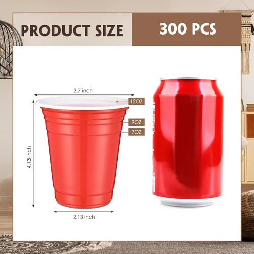 Miniatura 2 de Zopeal 300 vasos de plástico desechables rojos de 12 onzas, vasos de plástico rojo con líneas de relleno, vasos de plástico reutilizables