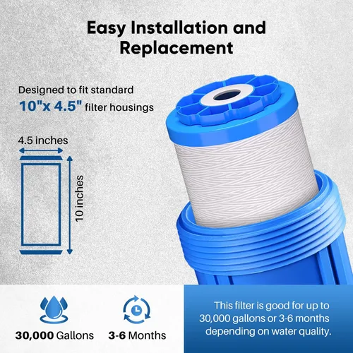 Miniatura 5 de PUREPLUS Compuesto de filtro de sedimentos para heridas de cuerda de 10 x 4.5 pulgadas con filtro reductor de hierro, compatible con sistema