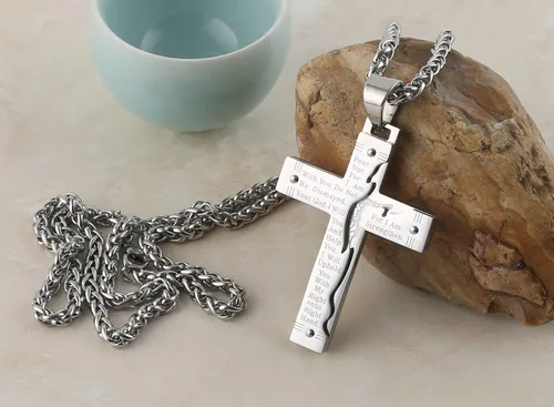 Miniatura 3 de Hzman -Collar con pendiente para rezo de crucifijo de Jesucristo, de acero inoxidable, para hombres