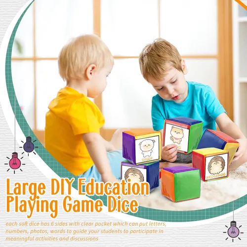 Miniatura 7 de 4 piezas de dados grandes de espuma con bolsillos, para hacer tú mismo, educación, jugar, cubos de dados suaves, aprendizaje y enseñanza, bloques
