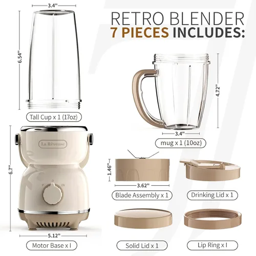 Miniatura 5 de La Reveuse Licuadora de tamaño personal de 300 W (plateado) + La Reveuse Retro Blender 300 W