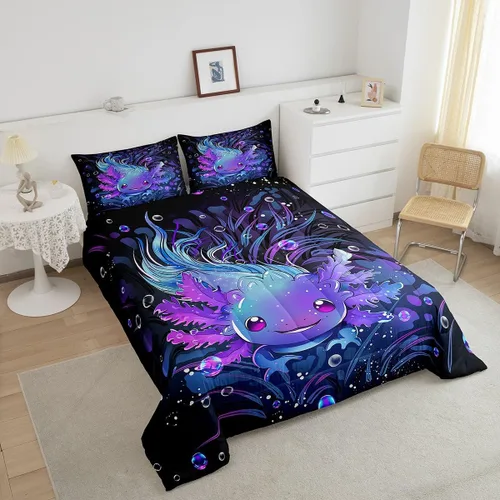 Miniatura 3 de Feelyou Lindo juego de ropa de cama de ajolote para niños y niñas tamaño twin, juego de edredón de salamandra para niños, mujeres y hombres, edredón
