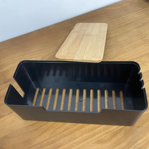 Miniatura 3 de Caja organizadora de cables ABS con tapa de madera, caja de organización de cables para regletas de alimentación o protectores de sobretensión, caja