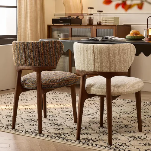 Miniatura 7 de Sillas de comedor retro, juego de sillas de comedor de madera, silla de cocina tapizada, silla de tocador de recepción, asiento sin brazos con Negro