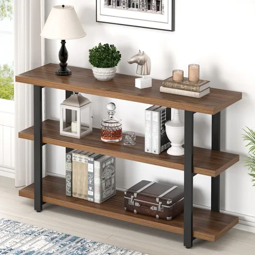FOLUBAN Mesas de consola para entrada, mesa de sofá moderna de madera y metal con estantes de almacenamiento para sala de estar, pasillo, entrada o