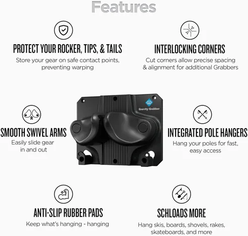Miniatura 4 de Gravity Grabber La estantería de pared definitiva para esquís y tablas de snowboard - Se adapta a cualquier esquí o tabla de snowboard - Guarda tus