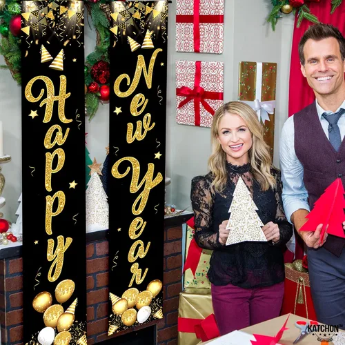 Miniatura 8 de KatchOn, Cartel de feliz año nuevo XtraLarge - 72 x 12 pulgadas Cartel de puerta de feliz año nuevo para decoraciones de Año Nuevo 2026