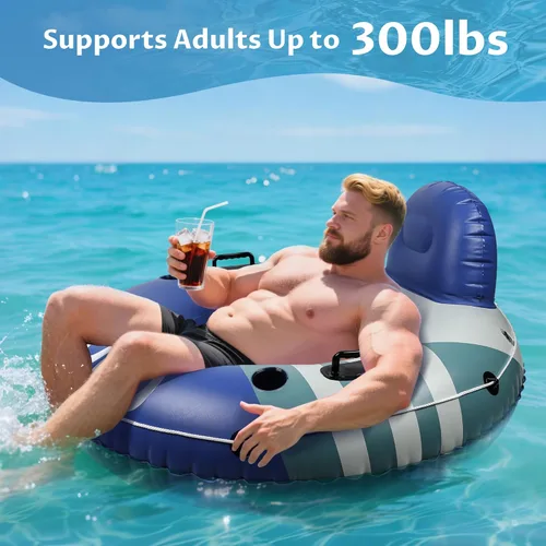 Miniatura 4 de River Tubes for Floating Heavy Duty, Pool Float Adult, 53" Inflatable Float Tube for Beach Lake Rafting, River Floats with Mesh Bottom Púrpura