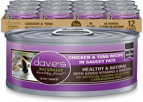 Miniatura 22 de Dave's Pet Food Grain Free Wet Cat Food (Chicken & Duck Saucey Pate), Naturally Healthy Canned, Added Vitamins & Minerals, Wheat Free, 5.5 oz