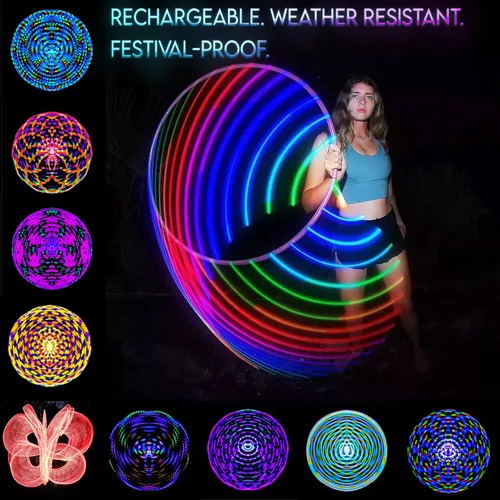 Miniatura 2 de UltraPoi UltraHoop Shuffle LED Hoop – Aro LED inteligente con cambio de color automático y más de 100 patrones de luz – Recargable, plegable