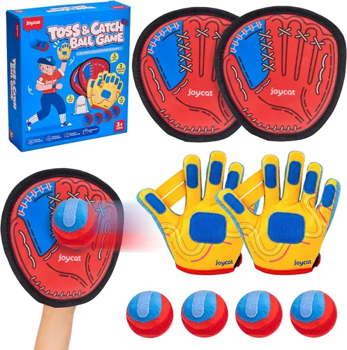 Juego de bola de velcro y captura de JoyCat con 2 guantes de velcro para niños y 2 palas para adultos o niños, juguetes al aire libre para la
