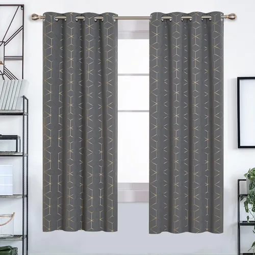 Miniatura 69 de Deconovo Cortinas opacas, aislamiento térmico y reducción de ruido, estampado de lámina de diamante – ojales en la parte superior, 2 paneles, Negro