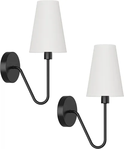 Miniatura 2 de Electro bp; Lámpara de pared clásica de 1 sola cabeza, color negro con pantalla de tela de lino blanco crema E12 40W cableada (juego de 2); Sombra