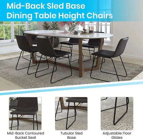 Miniatura 5 de Flash Furniture Butler LeatherSoft - Juego de 2 sillas de altura para mesa de comedor de 18 pulgadas, estilo moderno de mediados de siglo