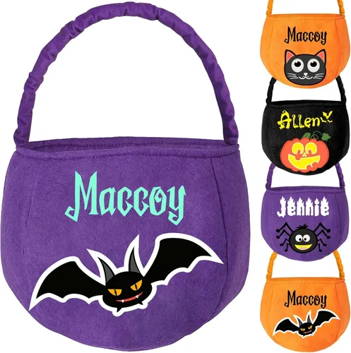 Miniatura 9 de Cesta personalizada de Halloween, bolsa de cubo personalizada con nombre personalizado, bolsa de mano de calabaza, regalos para niños y niñas