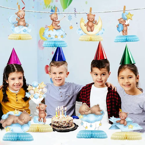 Miniatura 6 de 9 piezas de centro de mesa de oso para baby shower para niños, decoración de fiesta de niños, recortes de globos de oso pequeño, decoración de mesa