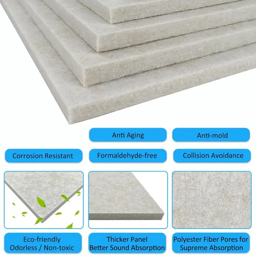 Miniatura 5 de BXI Paneles acústicos gruesos que absorben el sonido, paquete de 12 paneles acústicos densos de 12 x 12 x 0.5 pulgadas, paneles de sonido que