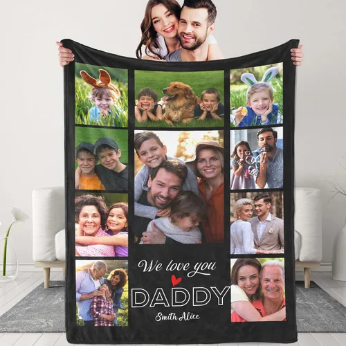 Miniatura 16 de Manta personalizada para el día del padre con collage de fotos, manta personalizada con fotos para papá/abuelo/regalos de hija o hijo, manta