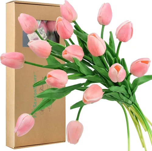 Miniatura 14 de FiveSeasonStuff - Flores artificiales de tulipanes, se sientes reales al tacto, ideales como ramo de boda, decoración del hogar, fiesta, arreglos