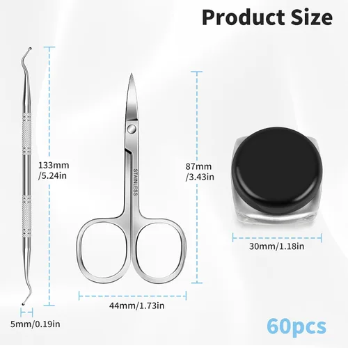 Miniatura 7 de Kit de eliminación de uñas encarnadas, tiras alisadoras de uñas sin dolor, 60 piezas, levantador de uñas y tijeras pequeñas, juego de corrector