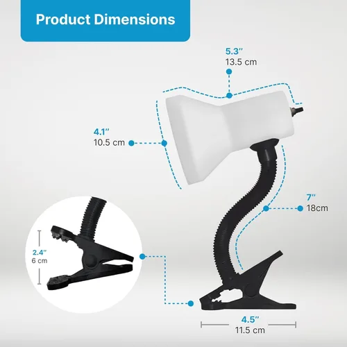 Miniatura 3 de Xtricity Lámpara LED de escritorio con clip con cuello de ganso flexible de 360°, luz de lectura para cabecera de cama, bombilla A19 de 6 W
