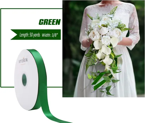 Miniatura 2 de Cinta de satén sólida de 3/8 pulgadas, cinta de satén verde de doble cara para manualidades, envoltura de regalos, recuerdos de fiesta, baby shower