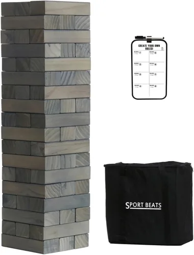 Miniatura 9 de Outdoor Games - Juego de apilamiento de torre de madera grande – 54 bloques de pino de alta calidad que se apilan hasta 4 pies con tablero de reglas