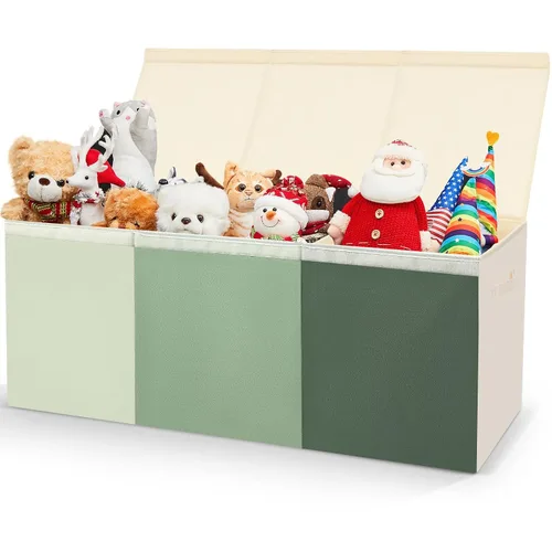 Miniatura 12 de Patelai Caja de juguetes extra grande con tapas, de 4/3 rejillas, pecho grande, plegable, para niños, niñas, sala de estar, guardería, sala de serie