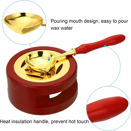 Miniatura 5 de PATIKIL Kit de sellado de cera, calentador de sellos de cera con cuchara de fusión, estufa de fusión retro, herramienta de horno largo para sellado