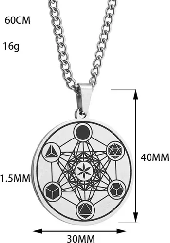 Miniatura 2 de XHBTS Metatrons - Collar de acero inoxidable para arcángel, metatrón, declaración de protección con dije de acero inoxidable ahuecado para cadena