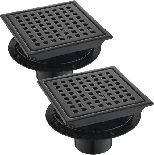 Juego de 2 drenajes cuadrados de ducha de 6 pulgadas con rejilla cuadrada extraíble, acero inoxidable 304, incluye base de drenaje con filtro de