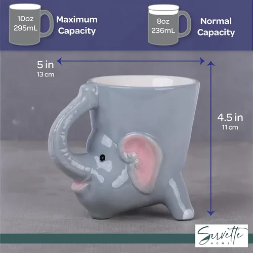 Miniatura 5 de Servette Home Taza de café de cerámica 10oz Tazas de animales - Elefante
