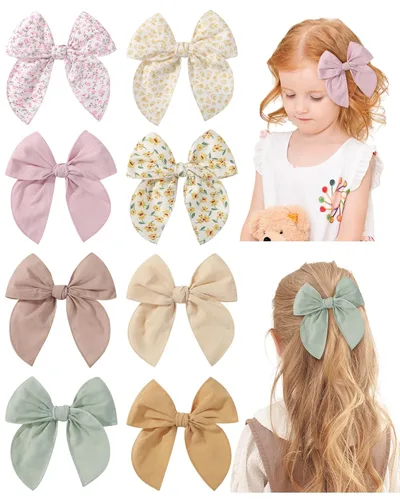 Miniatura 12 de 20 Lazos para el Cabello de Niñas Bebé Fable de 5.5 Pulgadas, Pinzas de Cocodrilo de Algodón y Lino, Accesorios Grandes Neutros Hechos a Mano