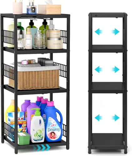 Miniatura 8 de DAOUTIME Estante de almacenamiento delgado expandible, estantería de metal de 3 niveles para organizador de almacenamiento de baño, estante estrecho