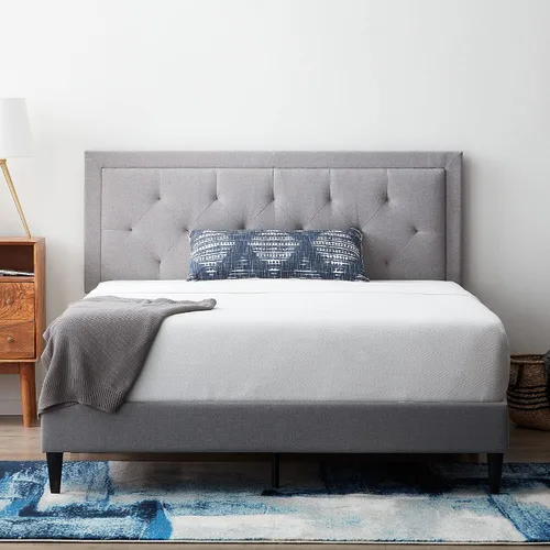 Miniatura 10 de Lucid - Cama de plataforma tapizada con cabecera de diamante con estructura de madera resistente, no requiere somier, King, carbón