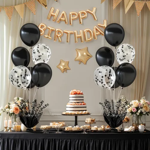 Miniatura 2 de 2 Juego de Globos de Mesa Negros con Spray de Aluminio para Centro de Mesa con Globos Negros y de Confeti, Kit de Soporte para Decoración de Mesa