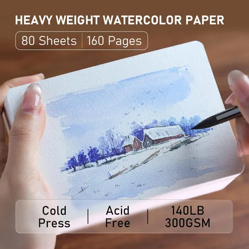 Miniatura 2 de FLUNBRATO Bloc de papel para acuarela, 80 hojas, 4.7 x 4.7 pulgadas, 100% algodón, prensa en frío, sin ácidos, 140 libras, 300 GSM, encuadernación