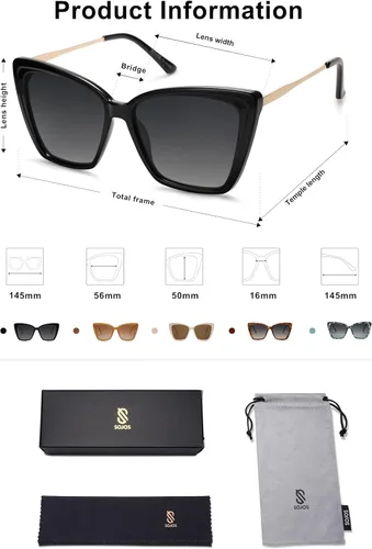 Miniatura 20 de SOJOS Gafas de sol polarizadas de moda para mujer, retro, de gran tamaño, cuadrado, ojo de gato, gafas de sol con protección UV SJ2206