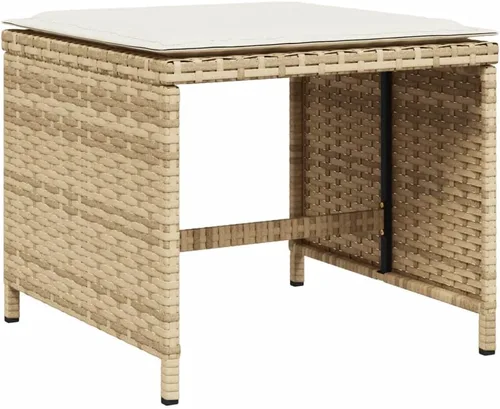 Miniatura 6 de Juego de muebles de patio de 13 piezas con cojines, sillas y taburetes plegables, juego de comedor de ratán de poliéster beige para jardín, patio