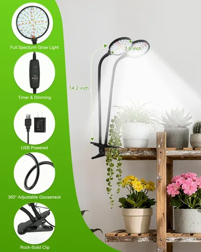 Miniatura 3 de Luces de cultivo para plantas de interior de espectro completo, luz de planta con clip con temporizador de 4/8/12/18H, cuello de cisne ajustable, 5