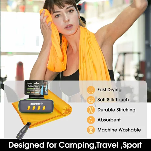 Miniatura 26 de 4Monster Toalla de camping súper absorbente, toalla de microfibra de secado rápido, ultra compacta y suave, toalla de viaje ligera para mochileros