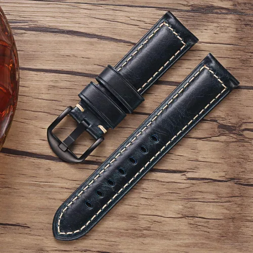 Miniatura 4 de Carty Mens Oil Wax Calfskin Handmade Leather Watch Band 20mm 22mm 24mm Watch Straps Black Brown Blue Vintage