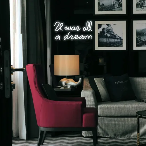 Miniatura 4 de ATOLS Letrero de neón con texto en inglés «It Was All a Dream» para decoración de pared, funciona con pilas o USB, con texto en inglés «It Was All a