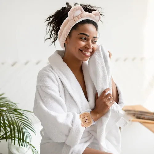 Miniatura 8 de WHAVEL Juego de 3 bandas para el cabello, diadema de spa y pulsera con lindas orejas de oso, bandas de lavado facial para mujeres y niñas (café 01)