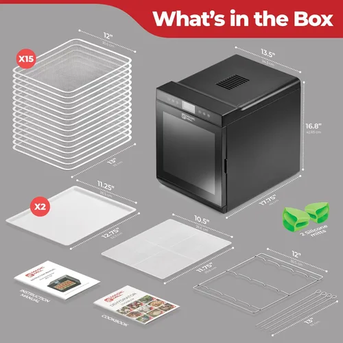 Miniatura 7 de Magic Mill - Máquina deshidratadora de alimentos premium (15 bandejas extra grandes de acero inoxidable) Secador de 800W para cecina de ternera