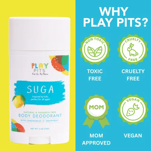 Miniatura 2 de PLAY PITS - Desodorante infantil para niñas y niños - Natural - Sin sal de aluminio - Seguro para pieles sensibles - SUGA está infundido con aceites