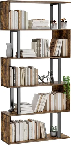 Gadroad - Estantería geométrica de 5 niveles, estantería en forma de S, estante decorativo de madera, estanterías modernas independientes, estante